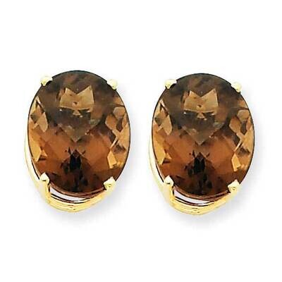 12x10 Oval Checker-Cut Smoky Quartz Earrings 14k Gold XE91CQ, MPN: XE91CQ, 883957109206