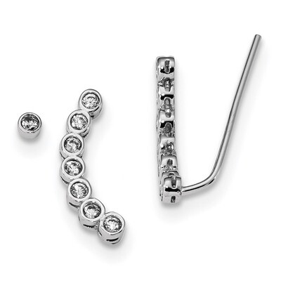CZ Diamond 1 Ear Climber &amp; 1 Stud Earring Sterling Silver Rhodium-plated QE13771, MPN: QE13771, 886…