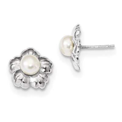5-6mm White Button Fresh WaterC Pearl Flower Post Earrings 14k white Gold XF651E, MPN: XF651E, 1911…
