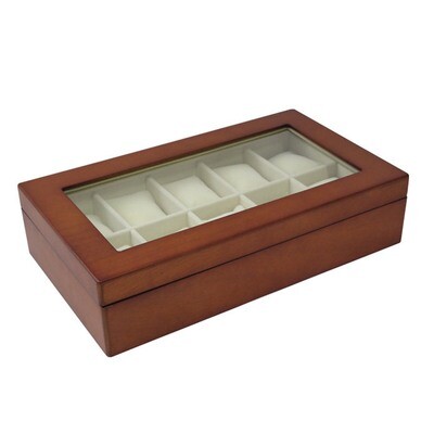 Cherry Finish Wood 10 Watch Box with Glass Top GM13154, MPN: GM13154, 797140566397
