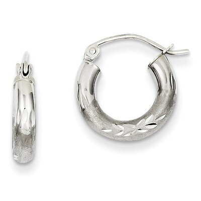Satin &amp; Diamond-cut 3mm Round Hoop Earrings 14k White Gold TC280, MPN: TC280, 883957289557