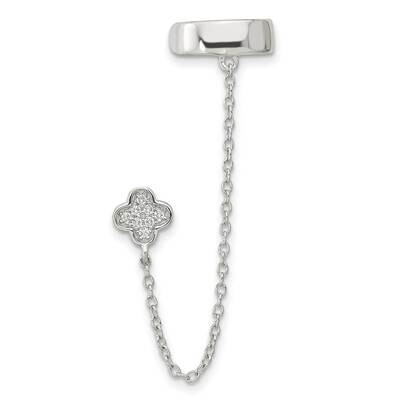 CZ Diamond Flower Individual Post with Cuff Earring Sterling Silver Rhodium-Plated QE16111, MPN: QE…