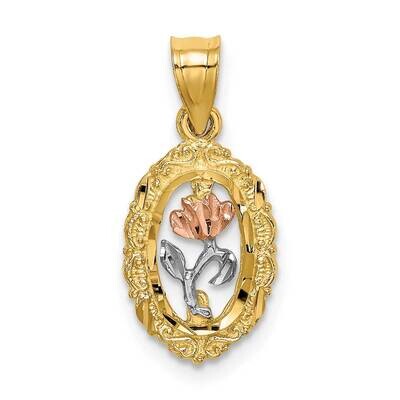 Rose In Oval Frame Charm 14k Tri-Color Gold K9066, MPN: K9066, 637218037872