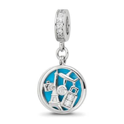 CZ Enamel Travel Dangle Bead Sterling Silver Rhodium-plated QRS4137, MPN: QRS4137,