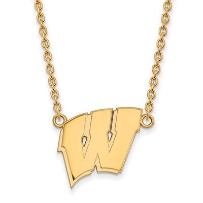 University of Wisconsin Large Pendant with Chain Necklace 14k Yellow Gold 4Y016UWI-18, MPN: 4Y016UW…