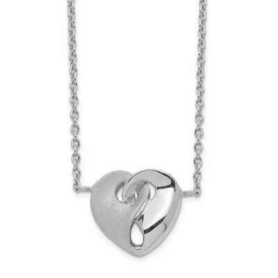 Satin/Pol Intertwined Heart with 1 Inch Extender. Necklace Sterling Silver Rhodium-plated QG5484-16…