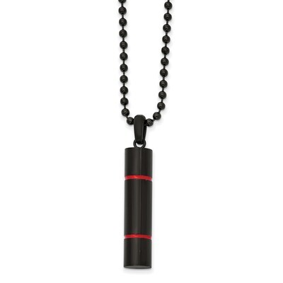 Black IP-plated with Red Enamel Necklace Stainless Steel Brushed and Polished SRN2601-22 by Chisel,…