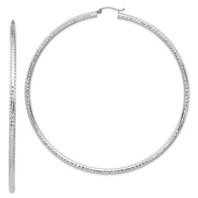 Lightweight 3mm Diamond-Cut Hoop Earrings 14k White Gold TC1015W, MPN: TC1015W, 883957901787
