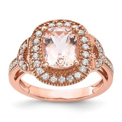 Sterling Silver Rose Tone Morganite &amp; CZ Ring RM3688-MG-SSRCZ-7