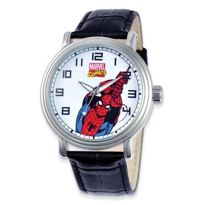 Marvel Black Leather Strap Spiderman Watch Adult Size XWA4438, MPN: XWA4438, 843231067509