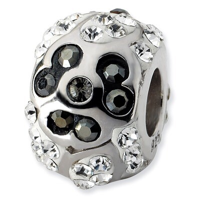 White &amp; Black Crystal Flower Bead Sterling Silver QTA177