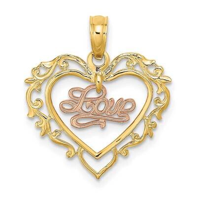 Love In Heart Charm 14k Yellow &amp; Rose Gold K8984, MPN: K8984, 637218021505