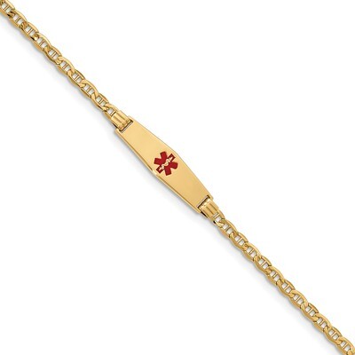 8 Inch Medical Soft Diamond Shape Red Enamel ID w Semi-Solid Anchor Bracelet 14k Gold XM558CC-8, MP…