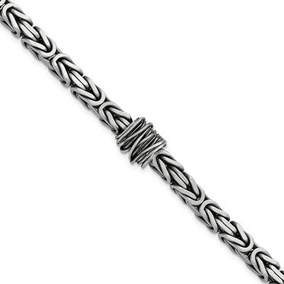 Mens Antiqued Brushed Square Byzantine Bracelet Sterling Silver QG5739-8.5, MPN: QG5739-8.5, 191101…