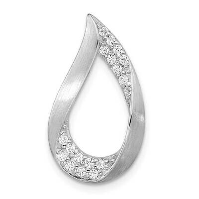 Satin &amp; Polished CZ Diamond Teardrop Chain Slide Sterling Silver Rhodium-Plated QP5587, MPN: QP5587,