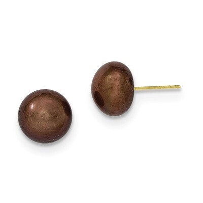 9-10mm Coffee Button Cultured Pearl Stud Earrings 14k Gold X90BC, MPN: X90BC, 191101433399