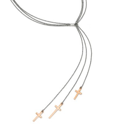 Leslie&#39;s 3 Rose-tone Cross Adj up to 24 inch Slip-on Necklace 24 Inch Sterling Silver HB-QLF581-24,…