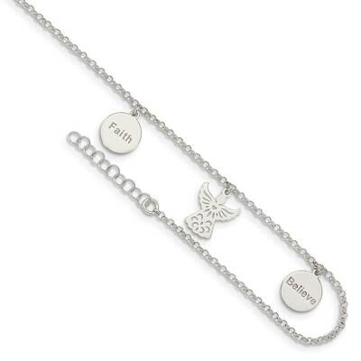 Faith, Believe and Angel Dangles with 1 inch Extender Anklet Sterling Silver QG4736-9, MPN: QG4736-…