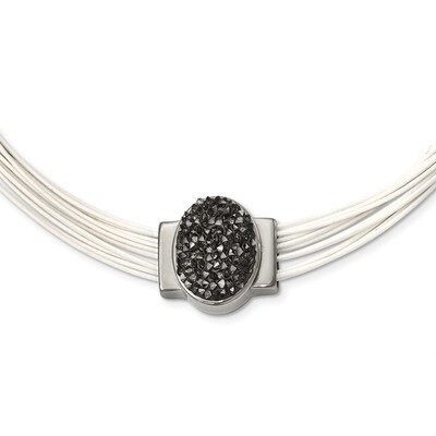 Grey Crystal Cotton Cord 2.5 Inch ext Necklace Stainless Steel Polished SRN2249-18 by Chisel, MPN: …