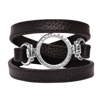 Nikki Lissoni Black Leather Wrap Bracelet with A Small Silver-Plated Pendant Size Small BBL01SS, MP…