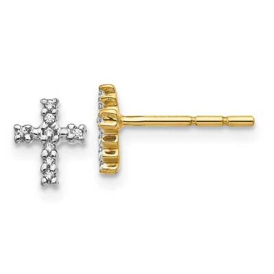 Top Surface Rhodium-Plated Diamond Cross Post Earrings 14k Yellow Gold EM5534-005-YA, MPN: EM5534-0…