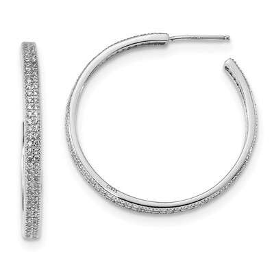 CZ Diamond 30x3mm Hoop Earrings Sterling Silver Rhodium-plated QE13743, MPN: QE13743, 883957159171