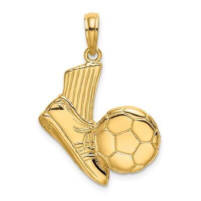 Soccer Shoe Kicking Ball Charm 14k Gold 2-D K8758, MPN: K8758, 637218020799