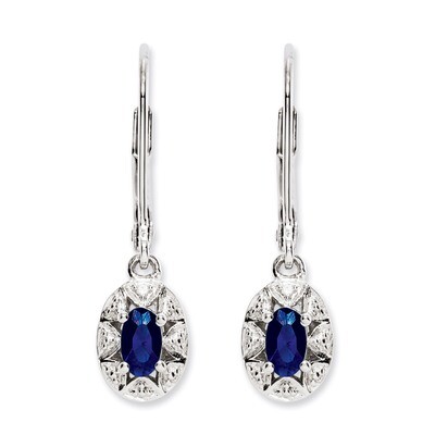 September Created Sapphire Earrings Sterling Silver Diamond QBE10SEP, MPN: QBE10SEP, 883957396583