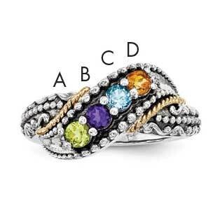 Four-Stone and Diamond Mother&#39;s Ring Sterling Silver &amp; 14k Gold QMR40/4SY-10, MPN: QMR40_4--6,
