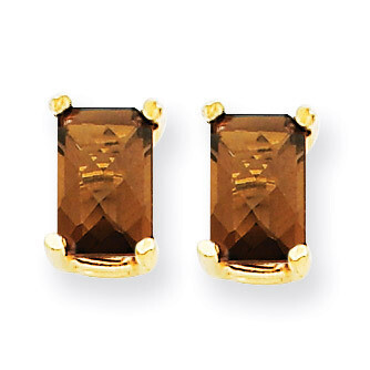 6x4 Emerald Smokey Quartz Earrings 14k Gold XE65SQ, MPN: XE65SQ, 883957094991
