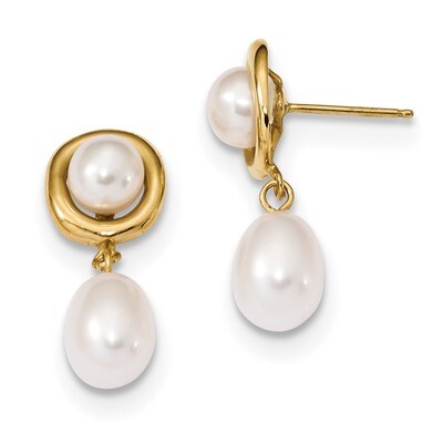 5-7mm White Rice Freshwater Cultured Pearl Post Earrings 14k Gold XF669E, MPN: XF669E, 191101434693