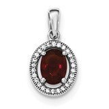 Dark Red &amp; White CZ Diamond Oval Pendant Sterling Silver Rhodium-plated QP4240, MPN: QP4240, 883957…