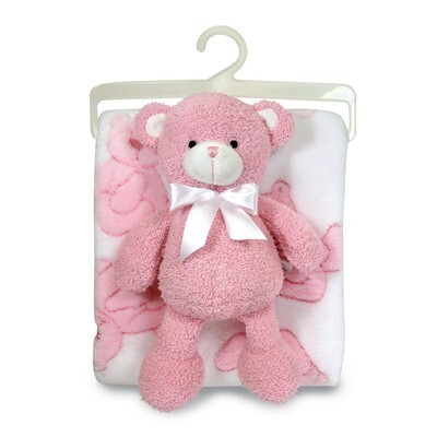 Pink Plush Bear &amp; Coral Fleece Baby Blanket GM15982, MPN: GM15982, 737505890804