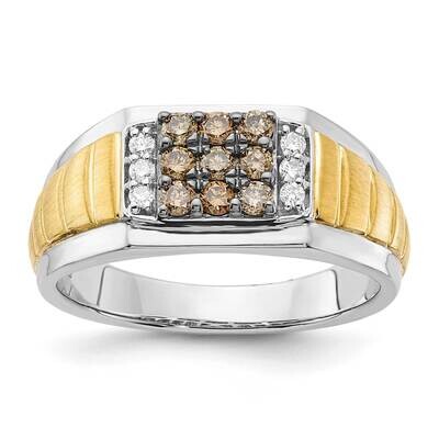 10k Gold Two-tone Polished and Brushed White and Brown Diamond Ring RMD1765/CHBRN-0YF57A