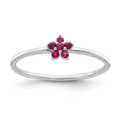 Red CZ Diamond Flower Ring Sterling Silver Rhodium-Plated Polished QR7354, MPN: QR7354,