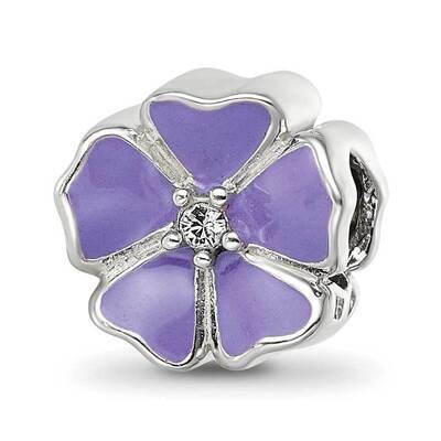 Purple Enamel CZ Flower Bead Sterling Silver QRS4273, MPN: QRS4273,