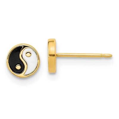 Black White Enamel Yin and Yang Post Earrings 14k Gold YE2073, MPN: YE2073, 191101786549