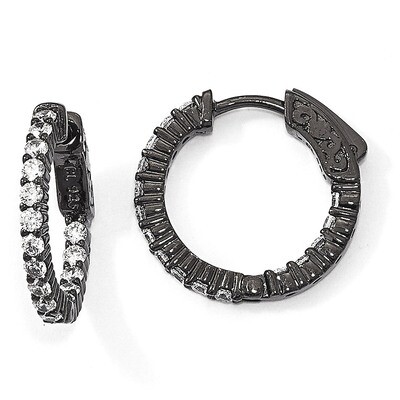 Black-Plated CZ In &amp; Out Hoop Earrings Sterling Silver QE7575B, MPN: QE7575B, 883957866017