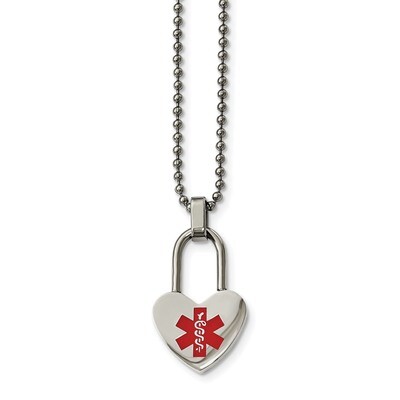 Small Heart Medical Pendant Necklace Stainless Steel SRN2180-24 by Chisel, MPN: SRN2180-24, 1911016…