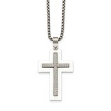 White Ceramic Cross CZ 23.75 Inch Necklace Stainless Steel Polished SRN2088-24 by Chisel, MPN: SRN2…