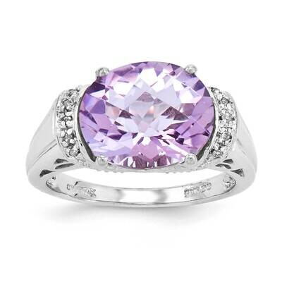 Checker-Cut Pink Quartz Ring Sterling Silver Rhodium-plated QR3189PQ-9, MPN: QR3189PQ, 883957363523