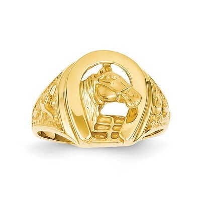 Horseshoe with Horse in Center Ring 14k Gold Polished R1, MPN: R1, 886774254463