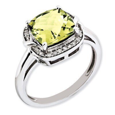 Lemon Quartz Ring Sterling Silver Diamond QR3039LQ, MPN: QR3039LQ, 883957628707