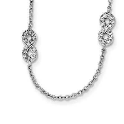 CZ Diamond Infinity Symbol with 2 inch Extender Necklace 18 Inch Sterling Silver Rhodium-plated QG3…
