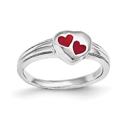 Child&#39;S Red Enameled Heart Ring Sterling Silver Rhodium-plated QR5957-3, MPN: QR5957, 191101111662
