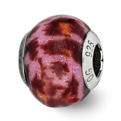 Pink &amp; Brown with Glitter Overlay Glass Bead - Sterling Silver QRS2267, MPN: QRS2267, 883957513584