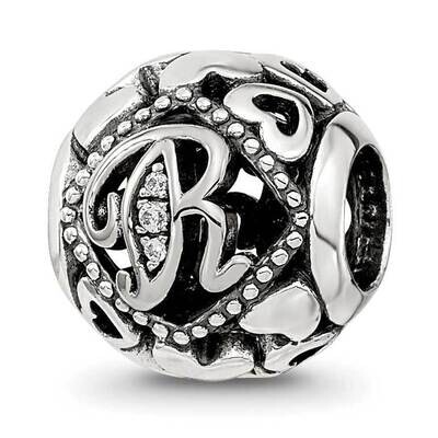 CZ Letter R Bead Sterling Silver QRS4111, MPN: QRS4111,