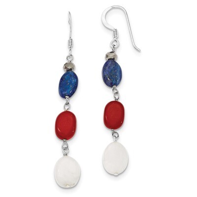 Red Coral Crystal White Jade Lapis Dangle Earrings Sterling Silver QE9719, MPN: QE9719, 886774247953