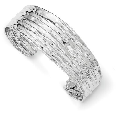 Cuff Bangle Sterling Silver Rhodium-plated Textured QB1019, MPN: QB1019, 191101076992