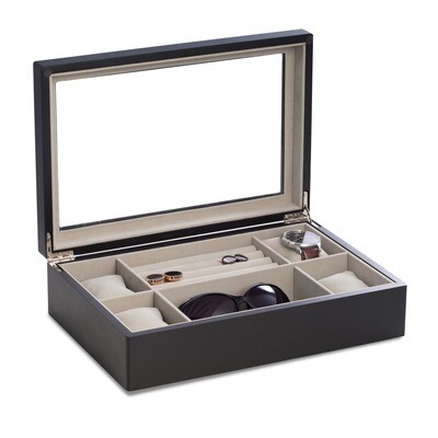Matte Black Finish Wood 4-Watch &amp; Accessory Case GM18308, MPN: GM18308, 797140566724